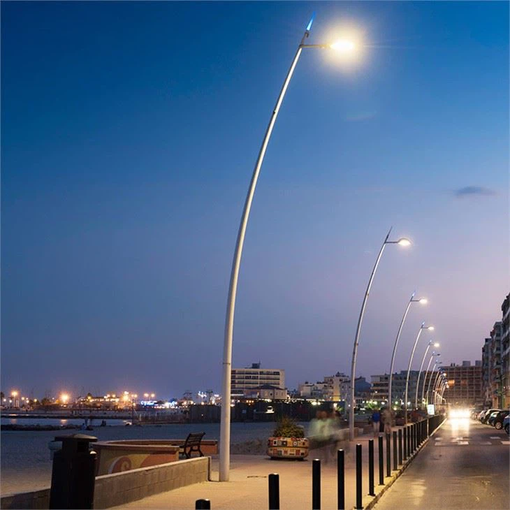6M 8M 10M 12M Steel Galvanized Steel Street Light Pole Roadway Decorative LED Lamp Pole Curved Shape phoebuslight.com